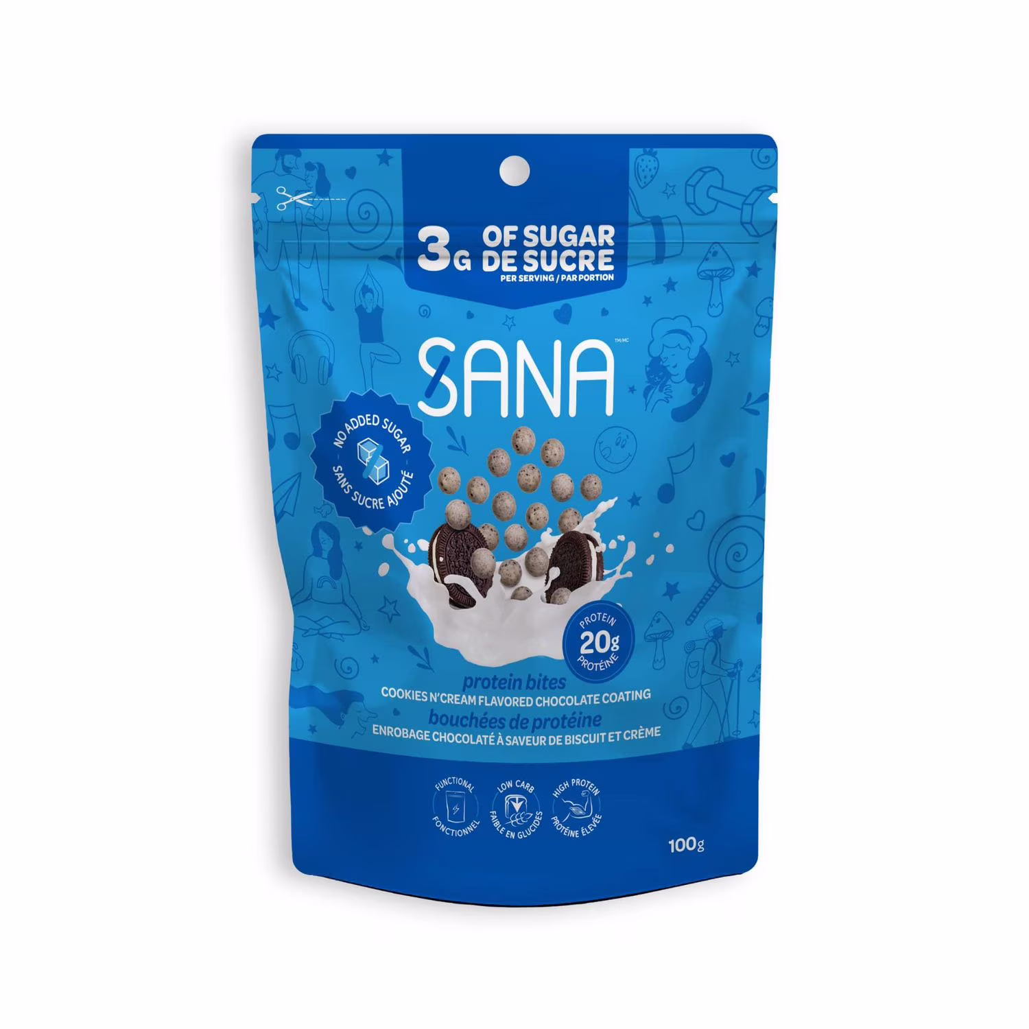 Sana biscuits & crème bouchées de protéine chocolatées. sans sucre ajouté.  bouchées protéinées biscuits & crème