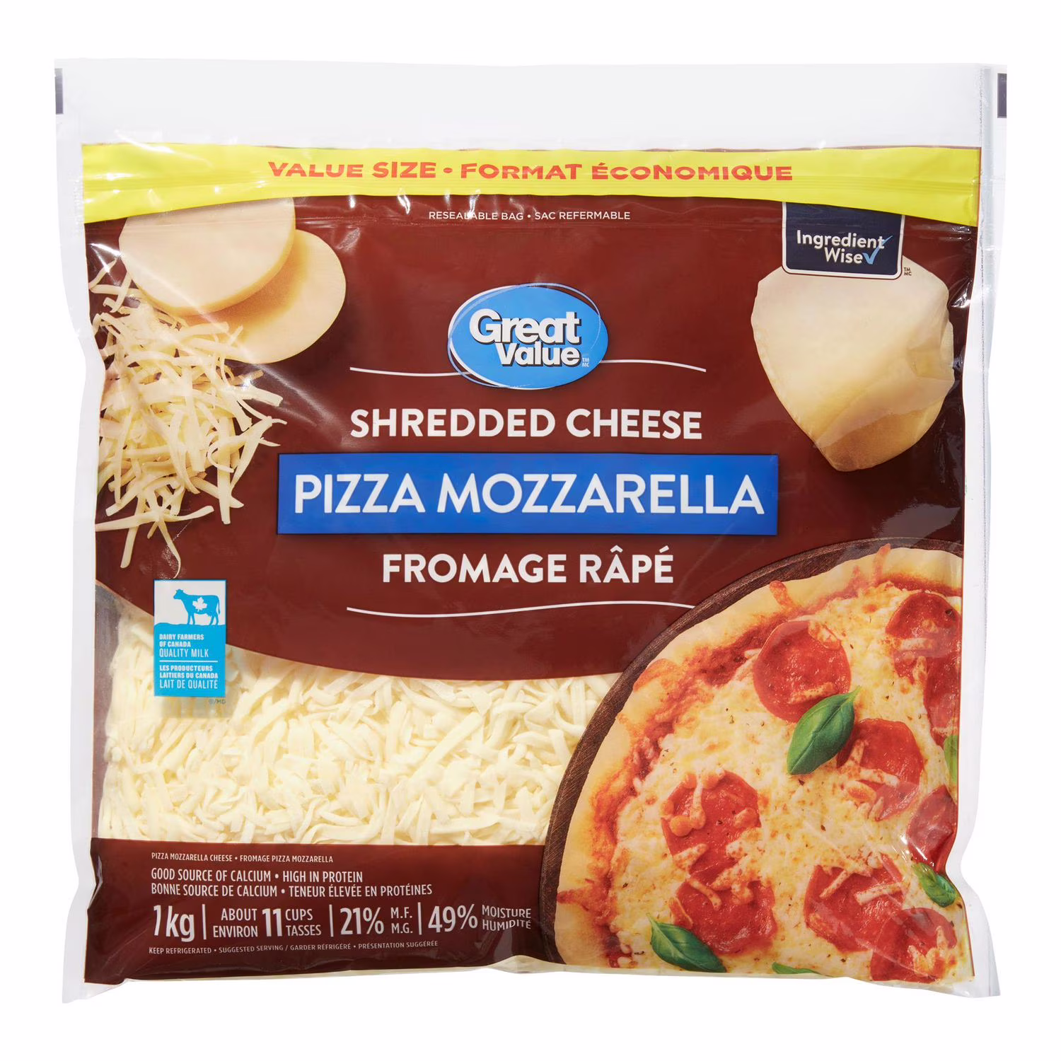Fromage râpé à pizza mozzarella great value (format économique)