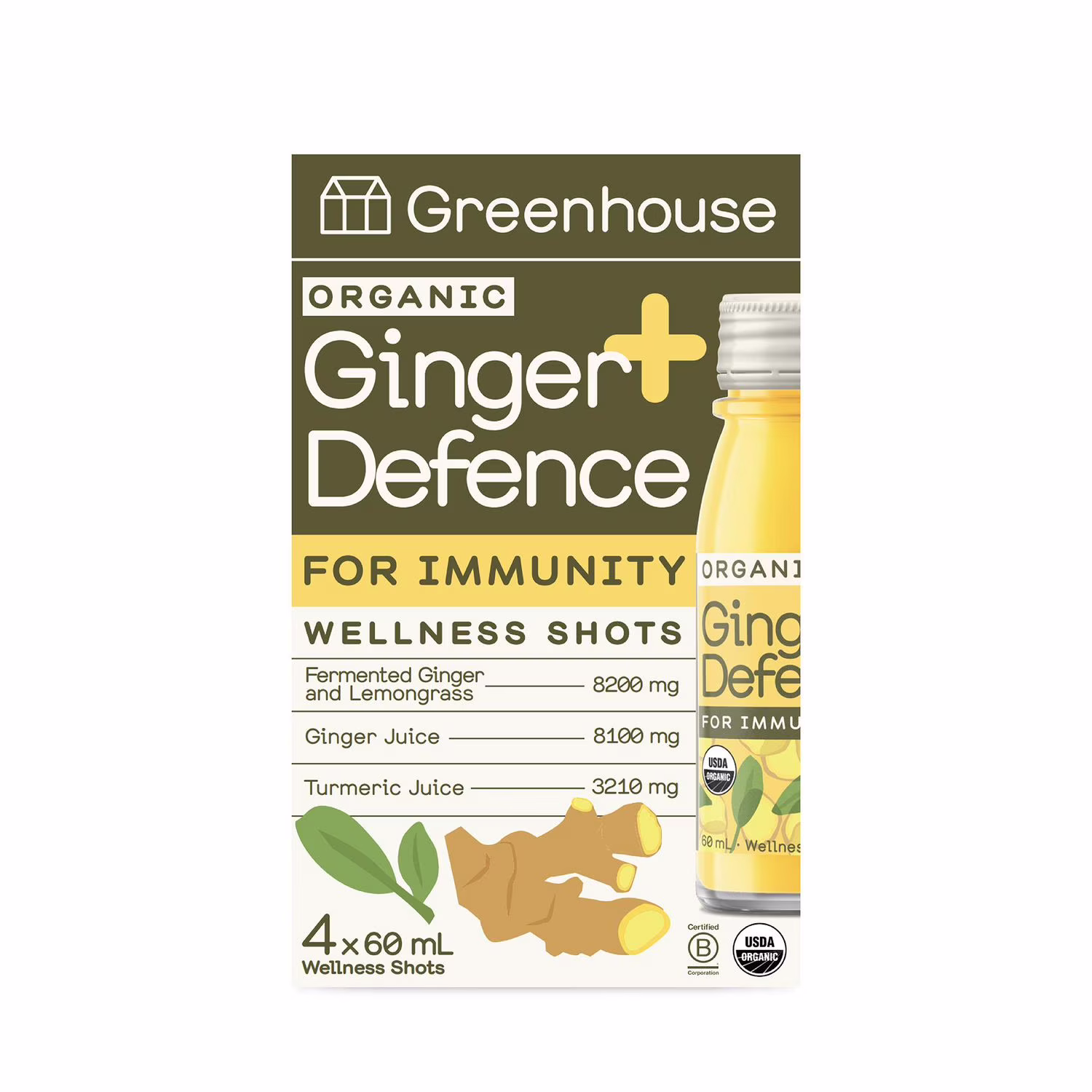 Shot bien-être ginger defence pour limmunité greenhouse (paquet de 4) 4 bouteilles de