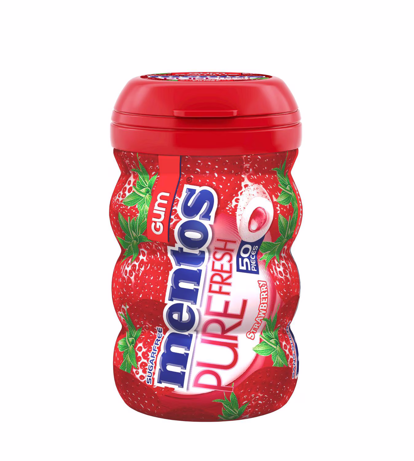 Mentos pure fresh. bouteille de gomme sans sucre fraise. 50 morceaux mentos pure fresh fraise 50 mcx. fraîche et douce