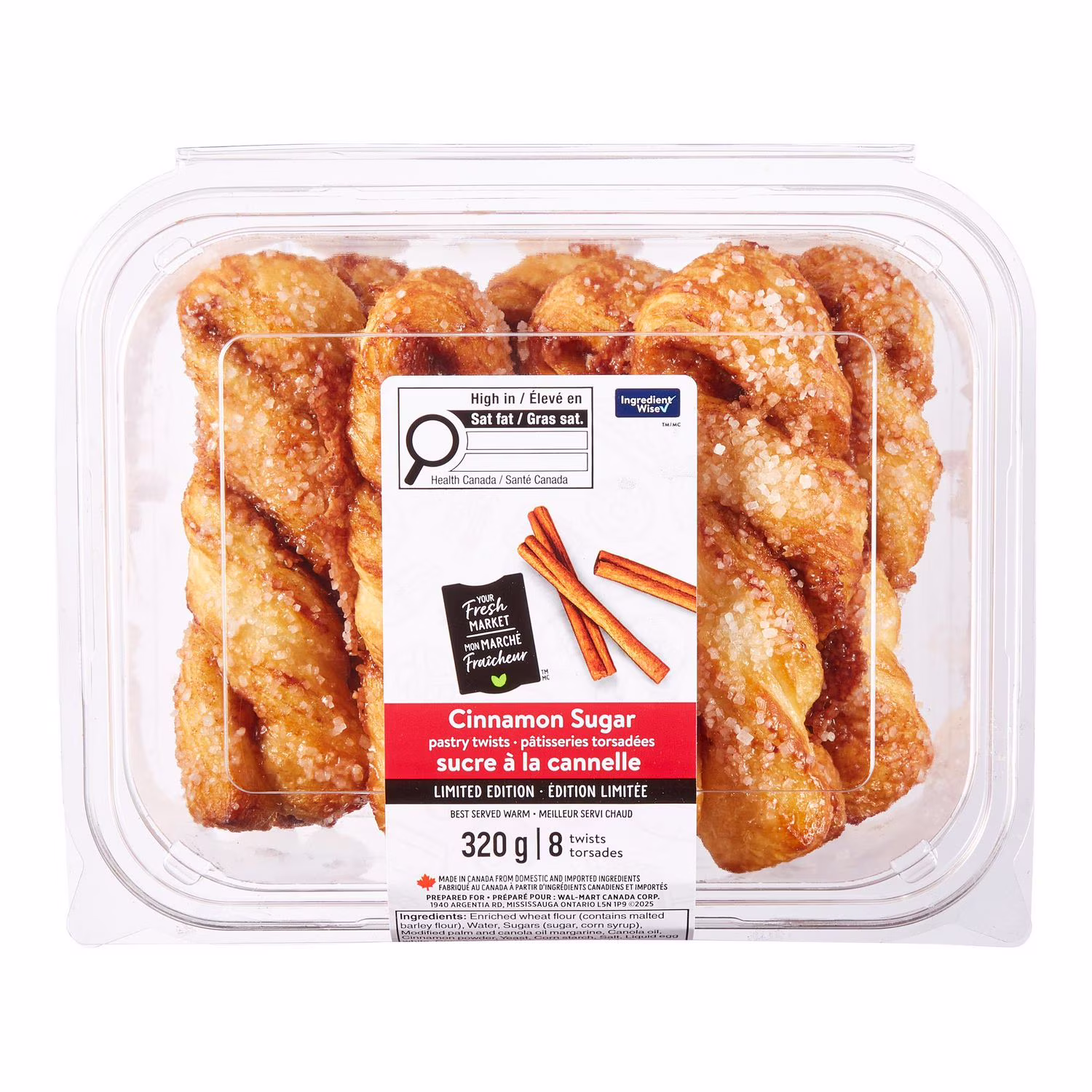 Pâtisseries torsadées au sucre à la cannelle mon marché fraîcheur 8 morceaux. total de