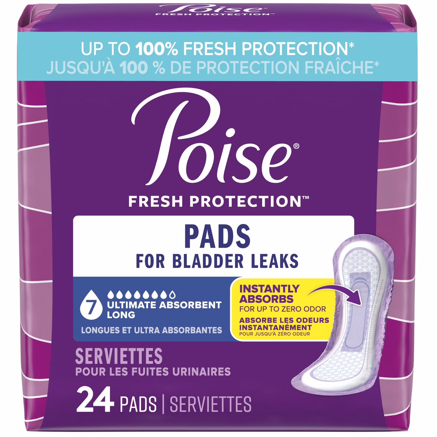 Serviettes dincontinence poise pour femmes. degré dabsorption 7. ultra-absorption. longueur longue. 24 unités poise pad gnl24