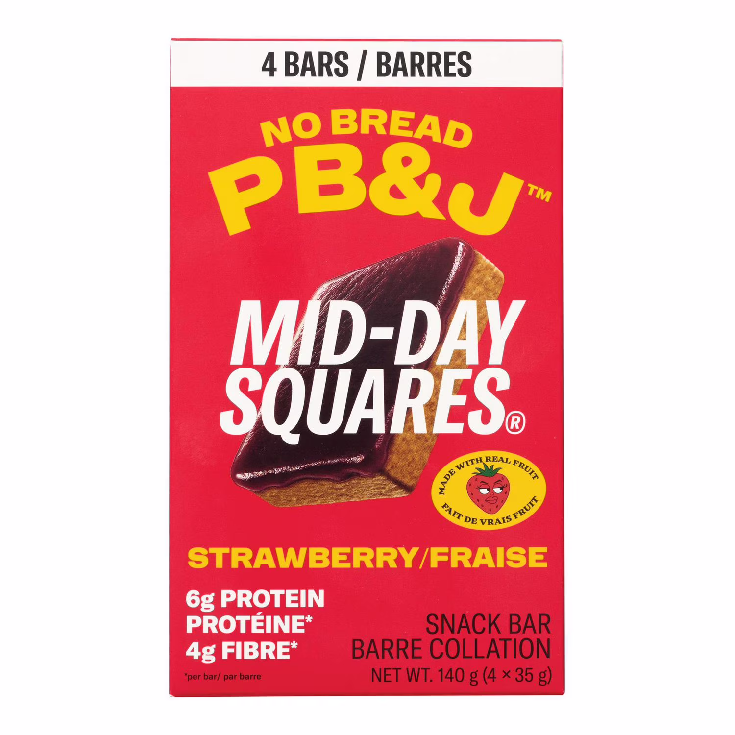 No bread pb&j fraise barre collation mid-day squares 4 x 35 g