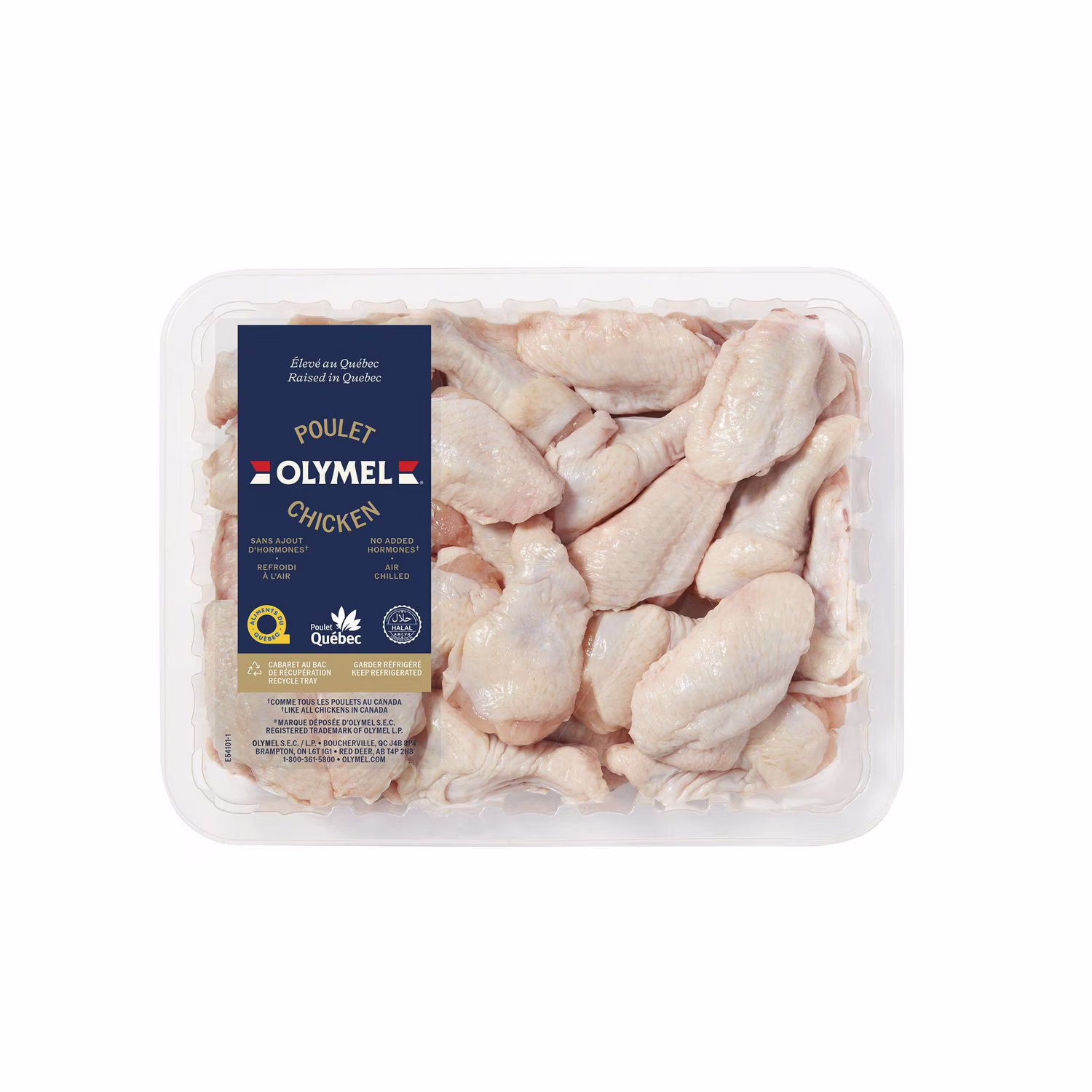 Olymel ailes de poulet coupées halal. poids variable. 0.86 - 1.06 kg