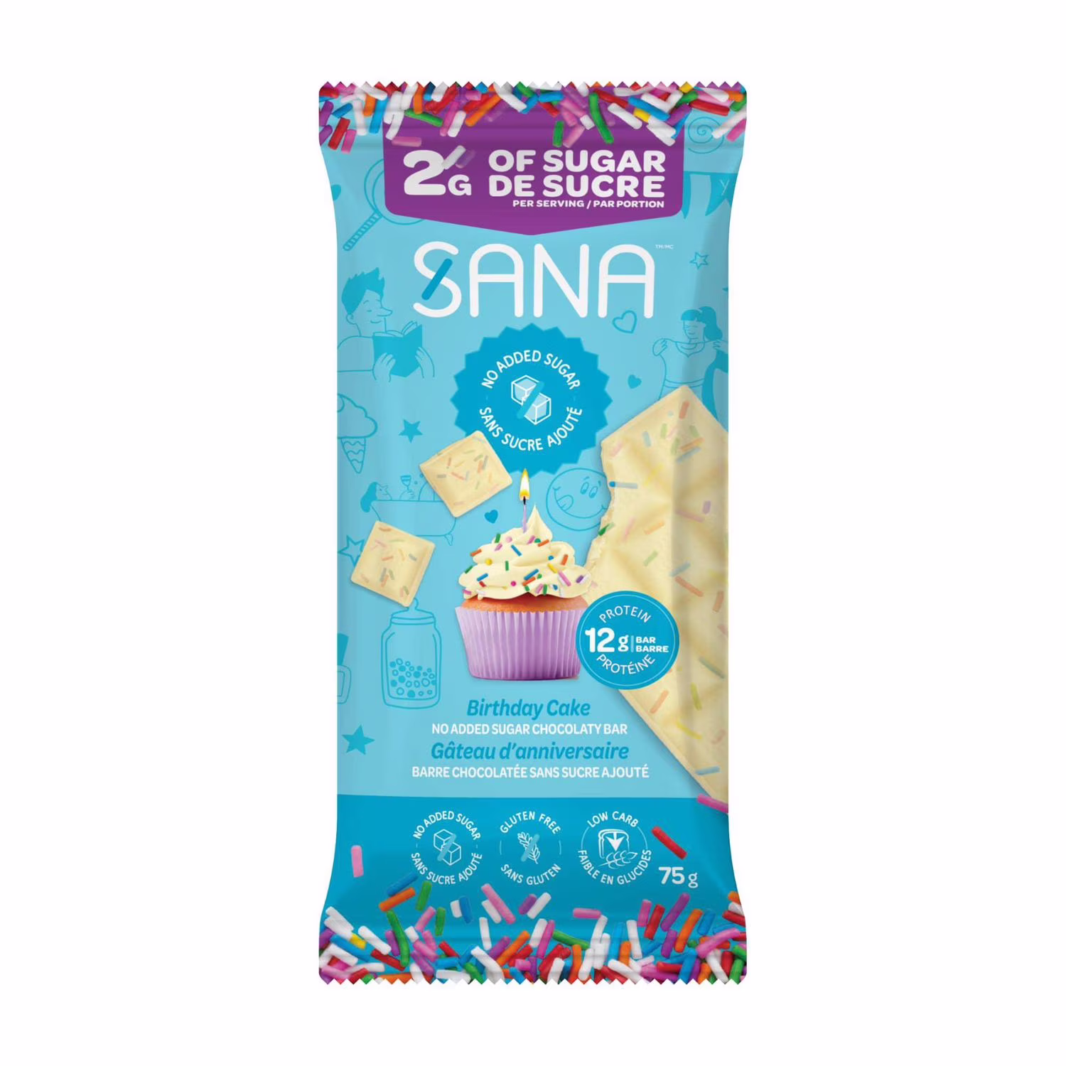 Sana barre chocolatées blanche gâteau d'anniversaire. sans sucre ajouté