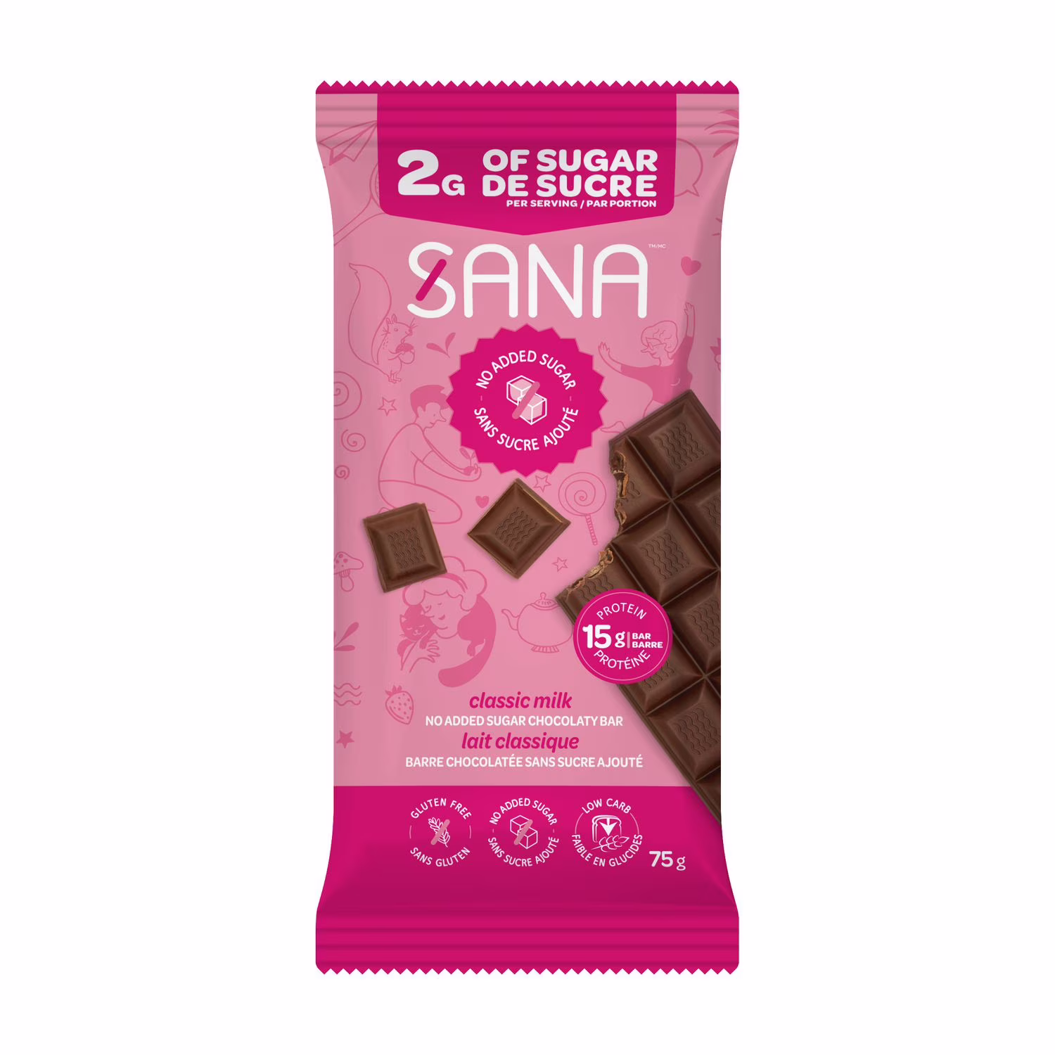 Sana barre chocolatée au lait. sans sucre ajouté