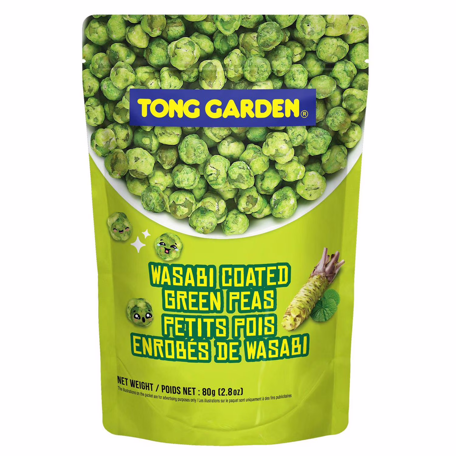 Tong garden wasabi pois verts.  pois verts chauds et croustillants