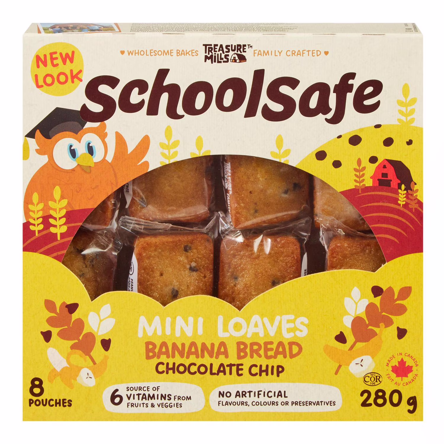Mini miches de pain aux bananes avec pépites de chocolat school safe 8 morceaux. total de
