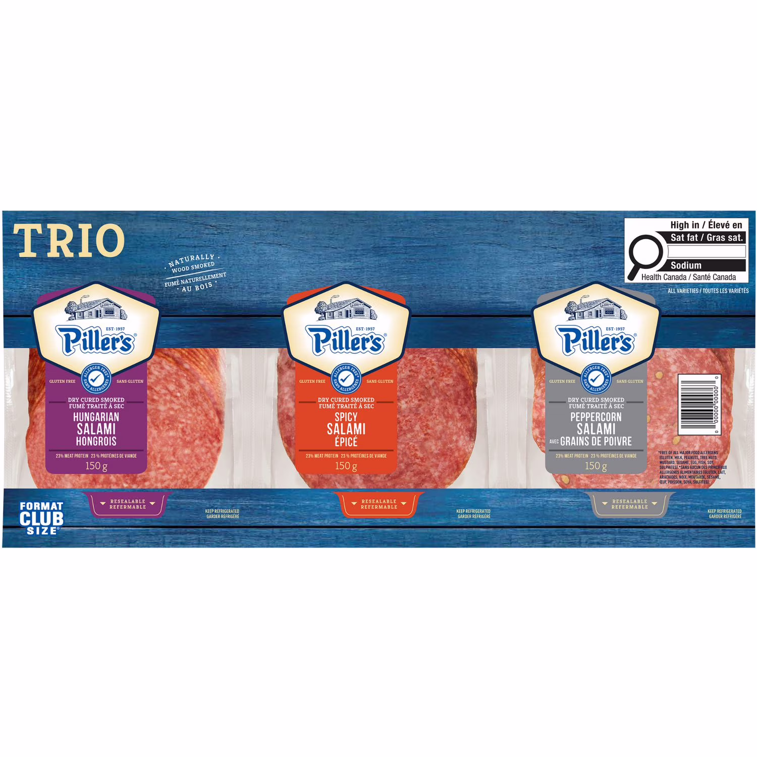 Trio format club pillers. salami hongrois. épicé et avec grains de poivre 3x