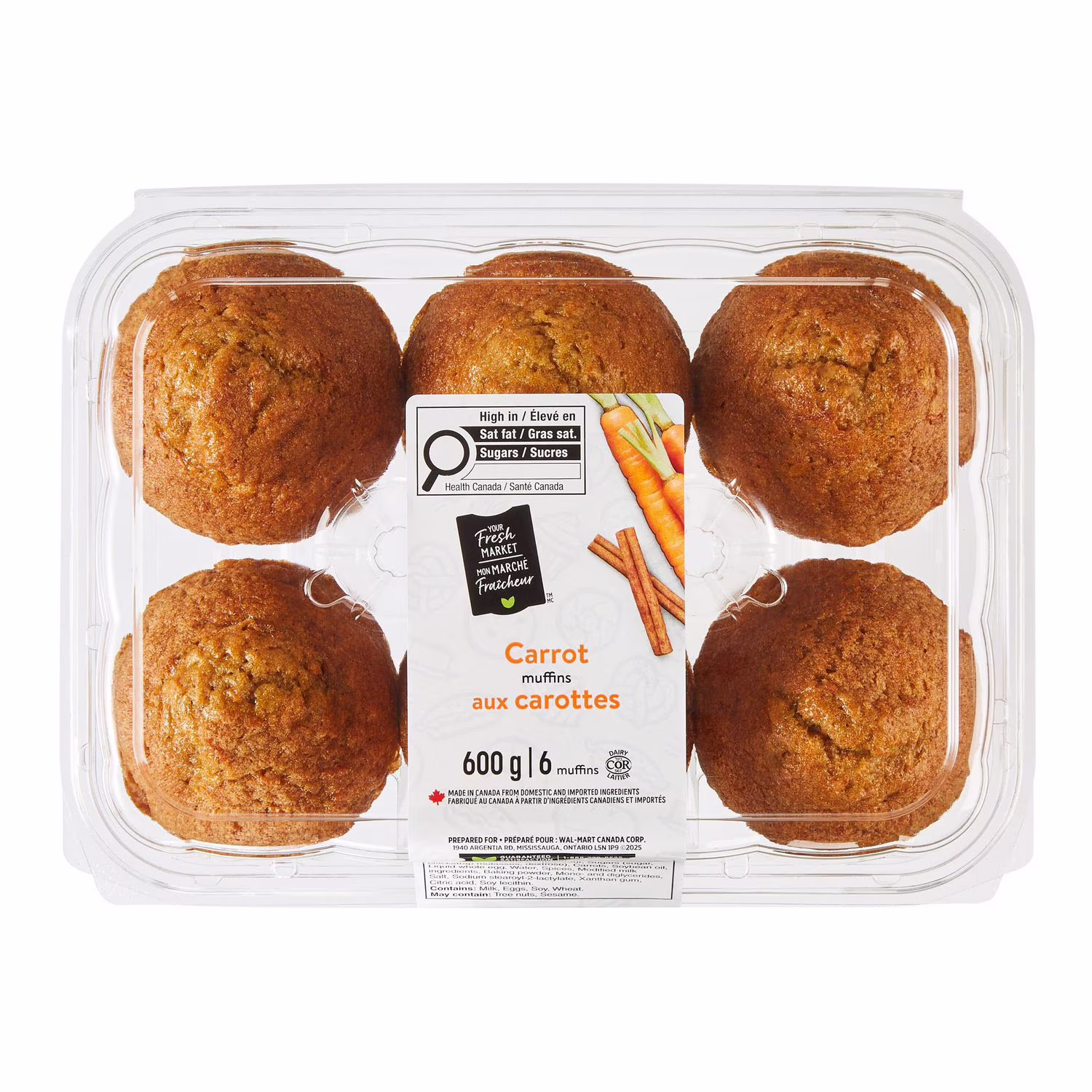 Muffins aux carottes mon marché fraîcheur 6 muffins.  au total