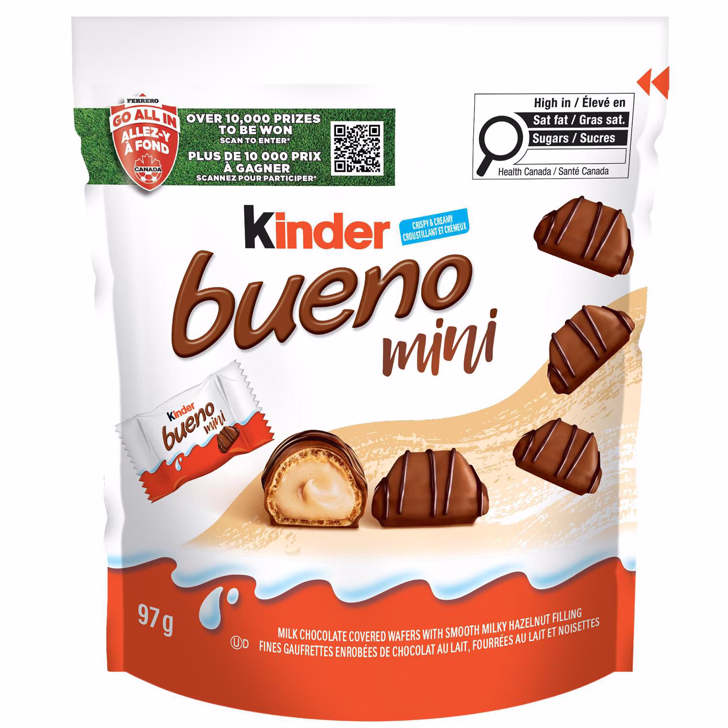 Mini Barres BUENO au chocolat au lait et à la crème aux noisettes 18pieces emballées individuellement