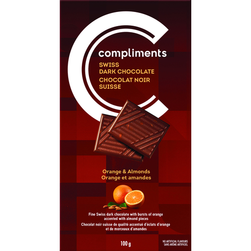 Compliments Chocolat noir suisse orange et amandes 100 g