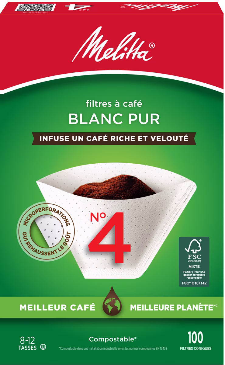 Melitta filtres à café coniques no 4 en papier blanc. boîte de 100 filtres