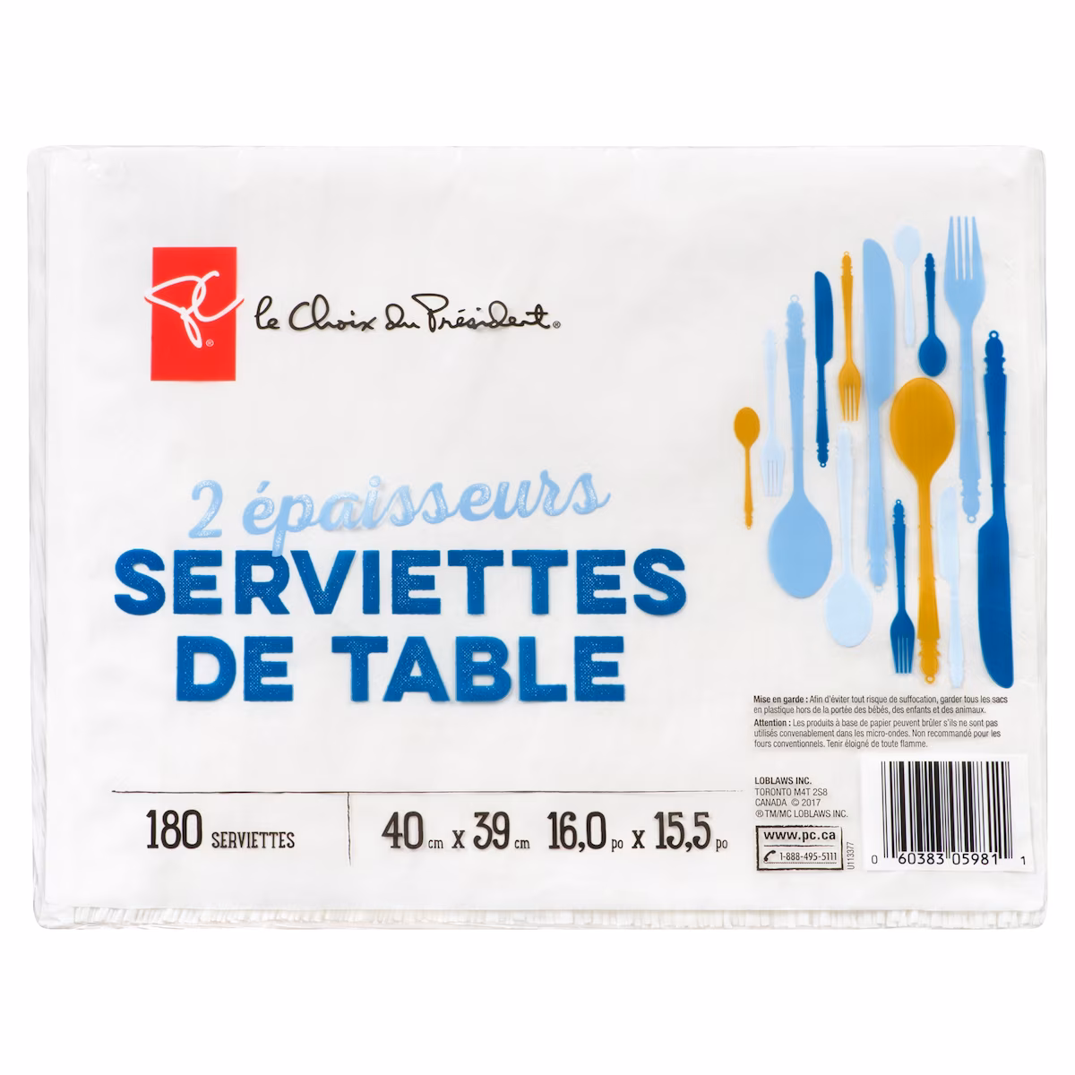 Serviettes de table 2 épaisseurs, 180 feuilles