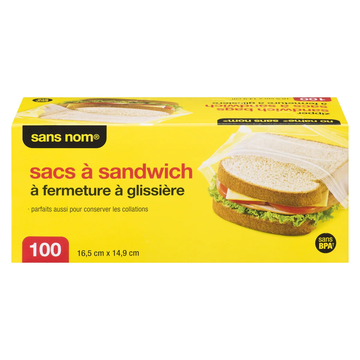 Sacs à sandwich avec fermeture à glissière