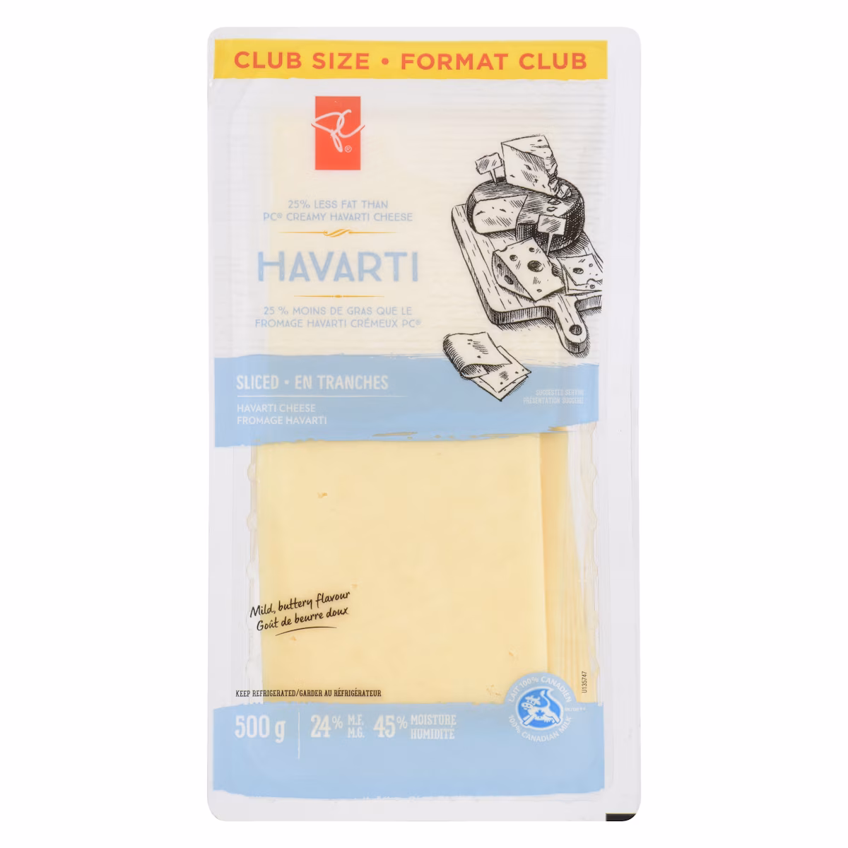 Fromage Havarti léger en tranches, Format Club