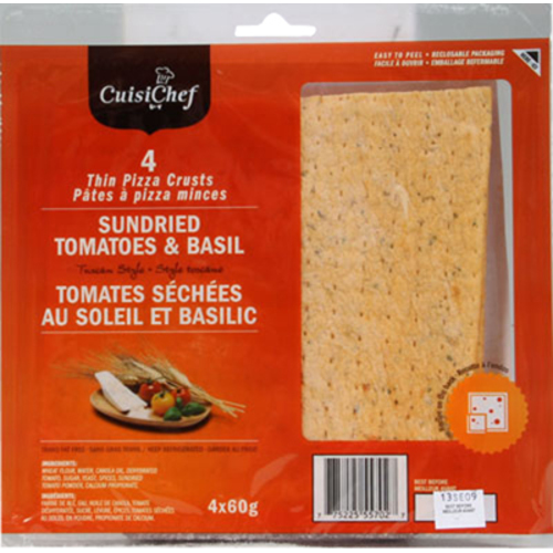 Cuisichef Pâte à pizza mince carrée aux tomates séchées (emballage de 4) 240 g