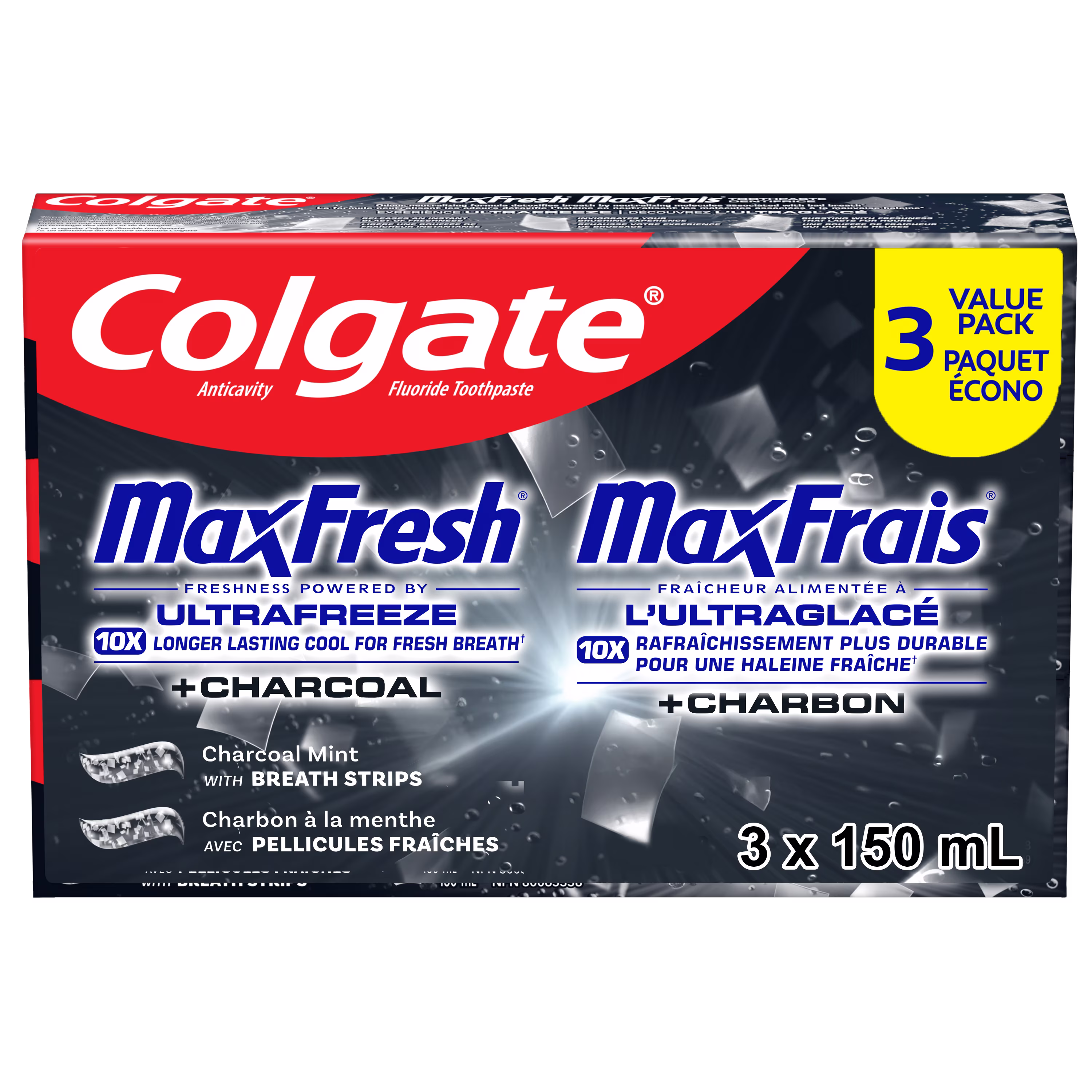 Dentifrice colgate maxfrais menthe et charbon. lot de 3. 150& ml