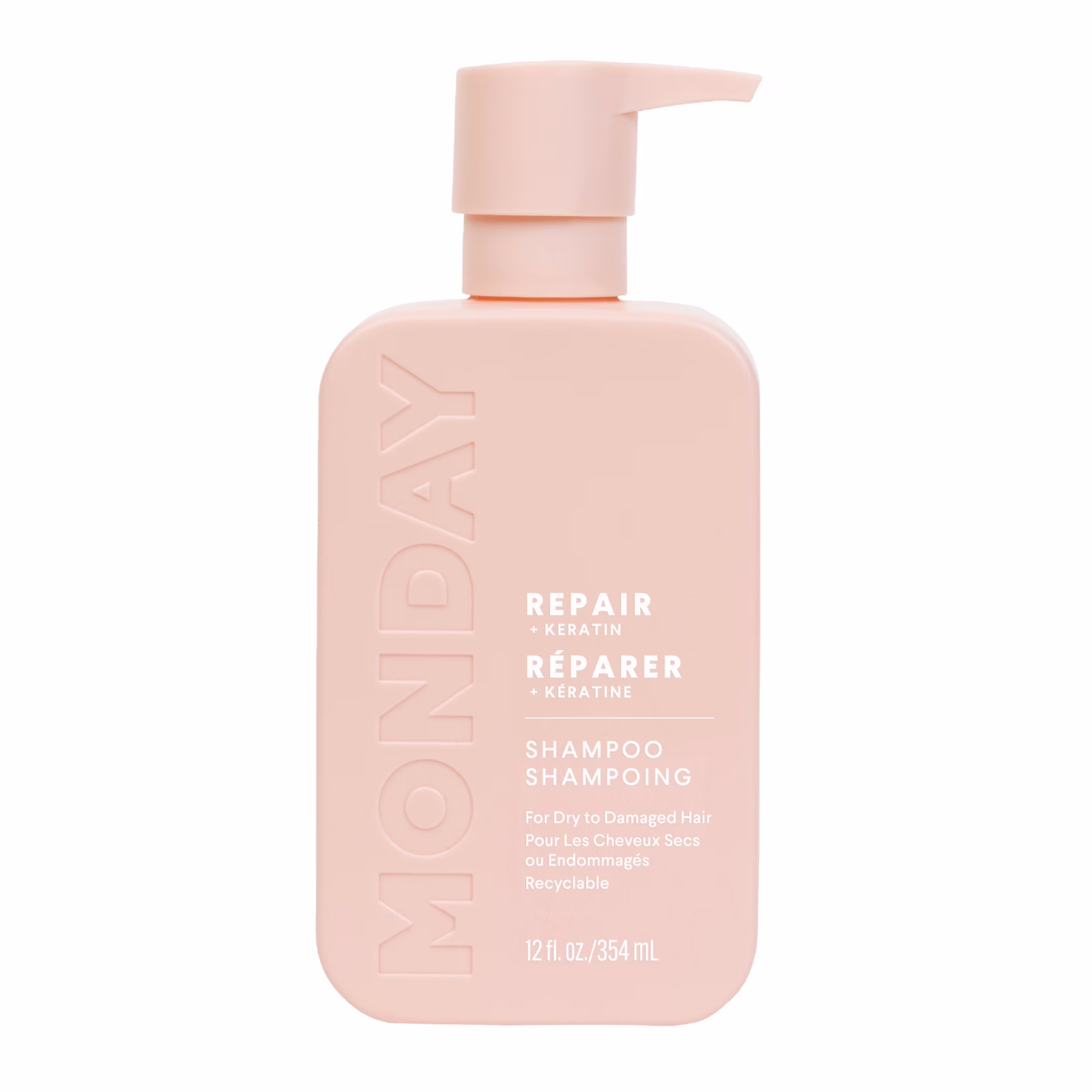 Monday haircare shampooing réparateur avec kératine. huile d'argan et beurre de cacao pour cheveux secs à endommagés et dévitalisés