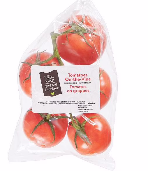 Tomates en grappes mon marché fraîcheur. vendu par paquet. 0.57 - 0.80 kg