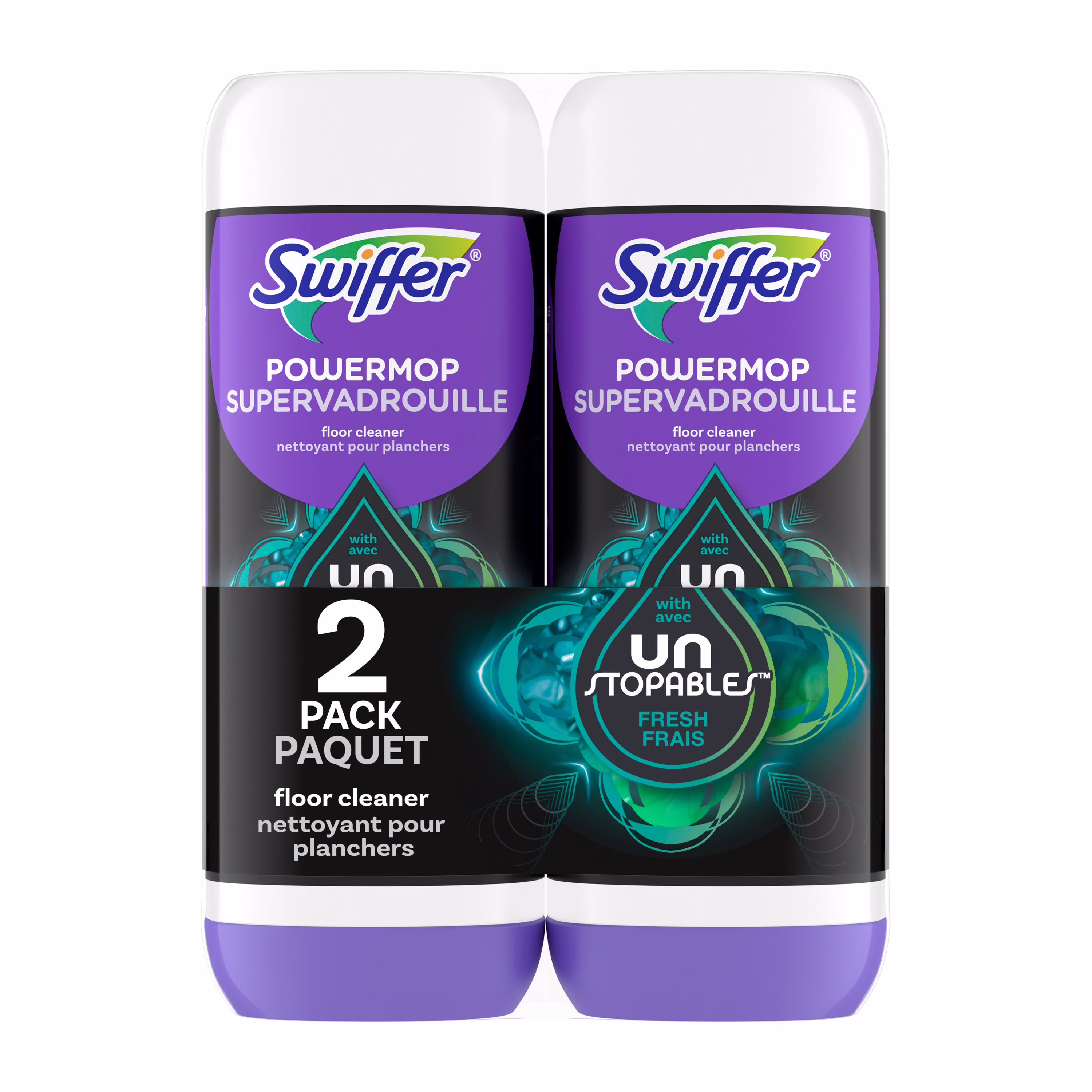 Solution nettoyante pour planchers swiffer supervadrouille. parfum frais unstopables. paquet double. 2 x 1.5 l