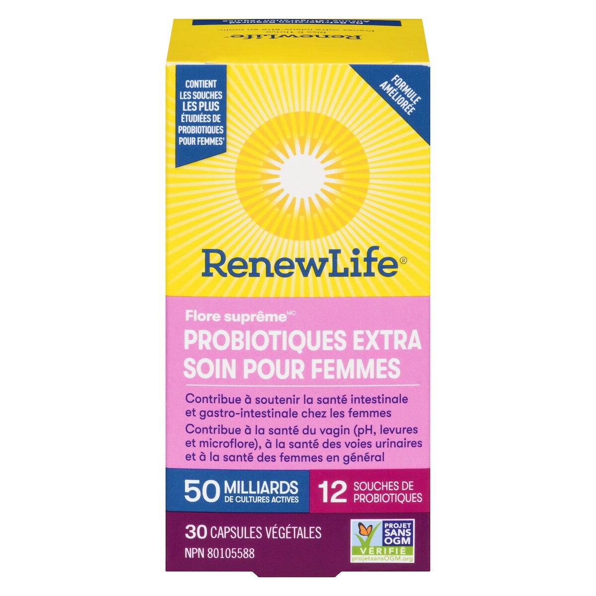 Supplément de probiotiques Flore suprêmeMC Extra soin pour femmes, 50 milliards de cultures actives, 30 capsules