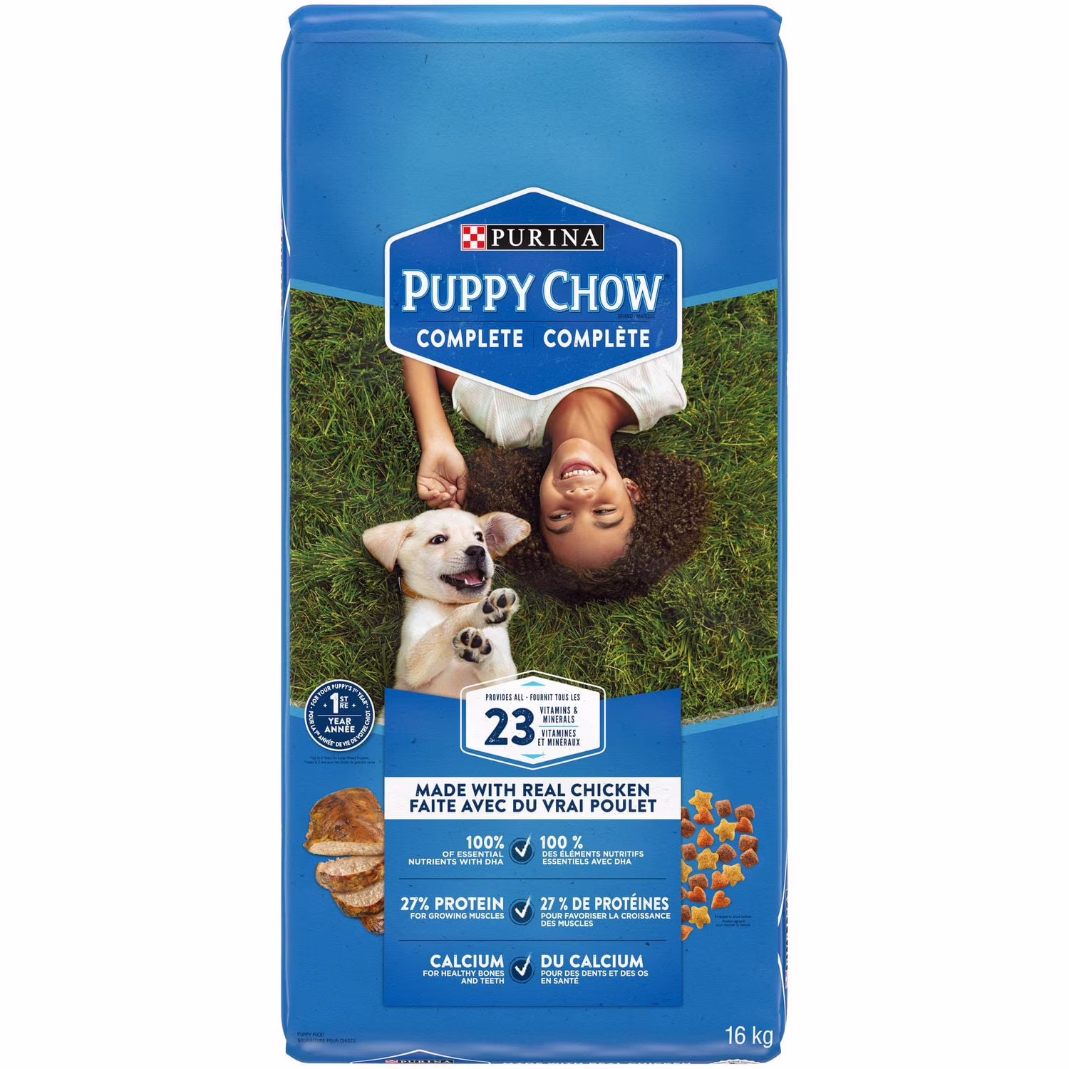 Purina puppy chow complet avec du vrai poulet. nourriture sèche pour chiots moyen