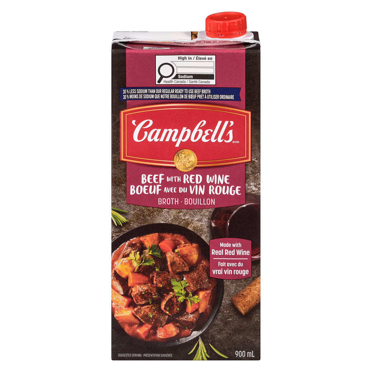 Bouillon de bœuf avec vin rouge CampbellsMD30% moins de sodium (900 mL)