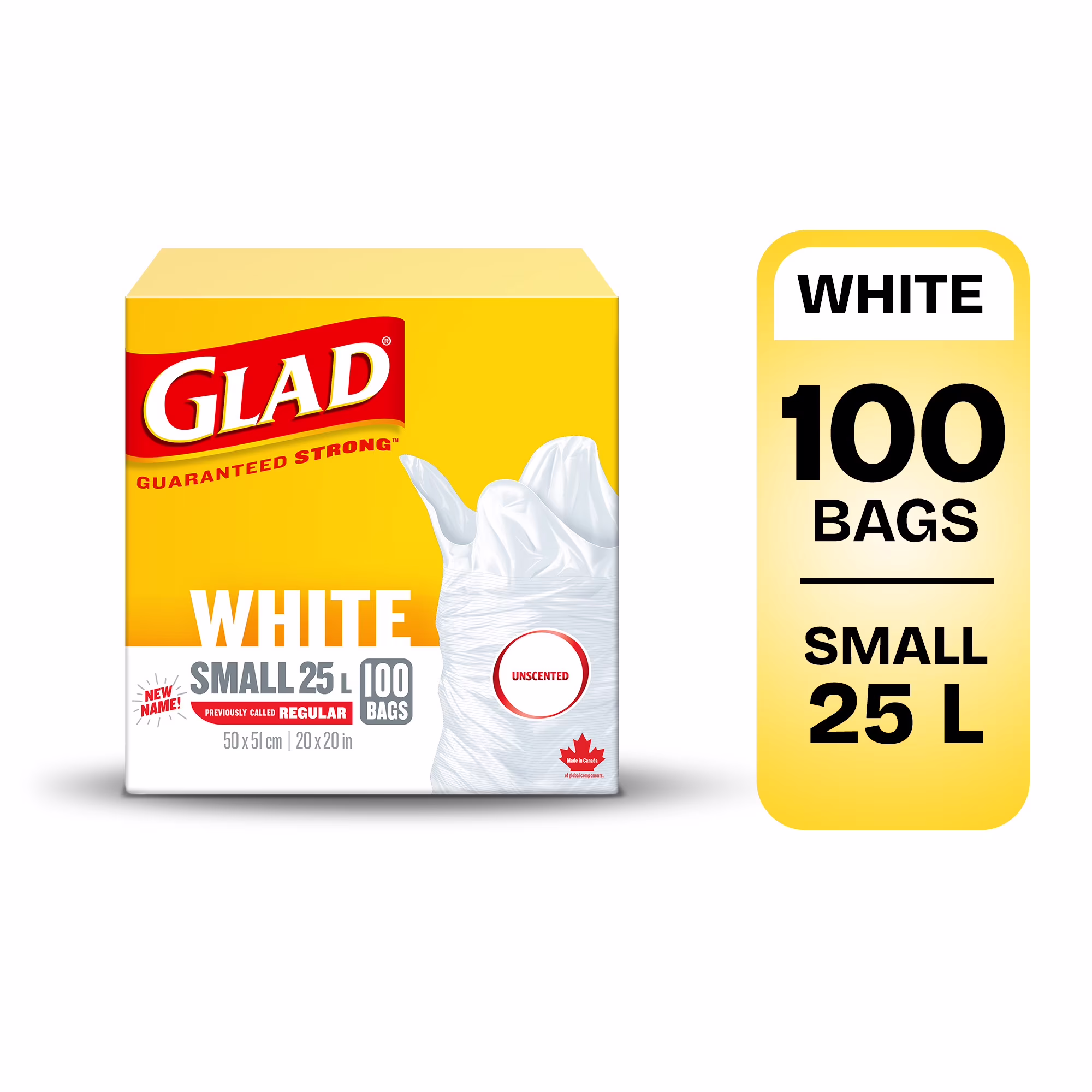 Sacs à ordures blancs de glad. boîte de 100 petits