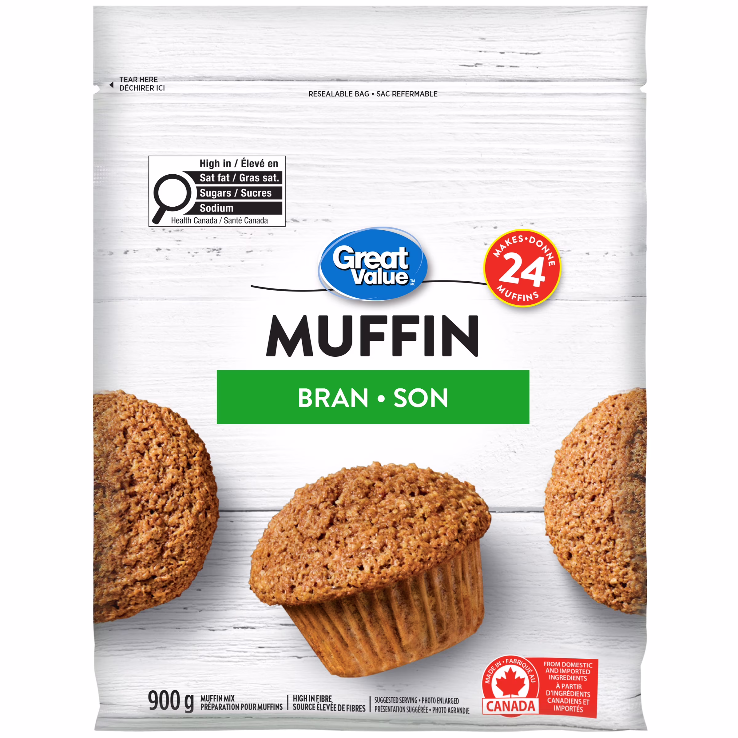 Préparation pour muffins au son great value