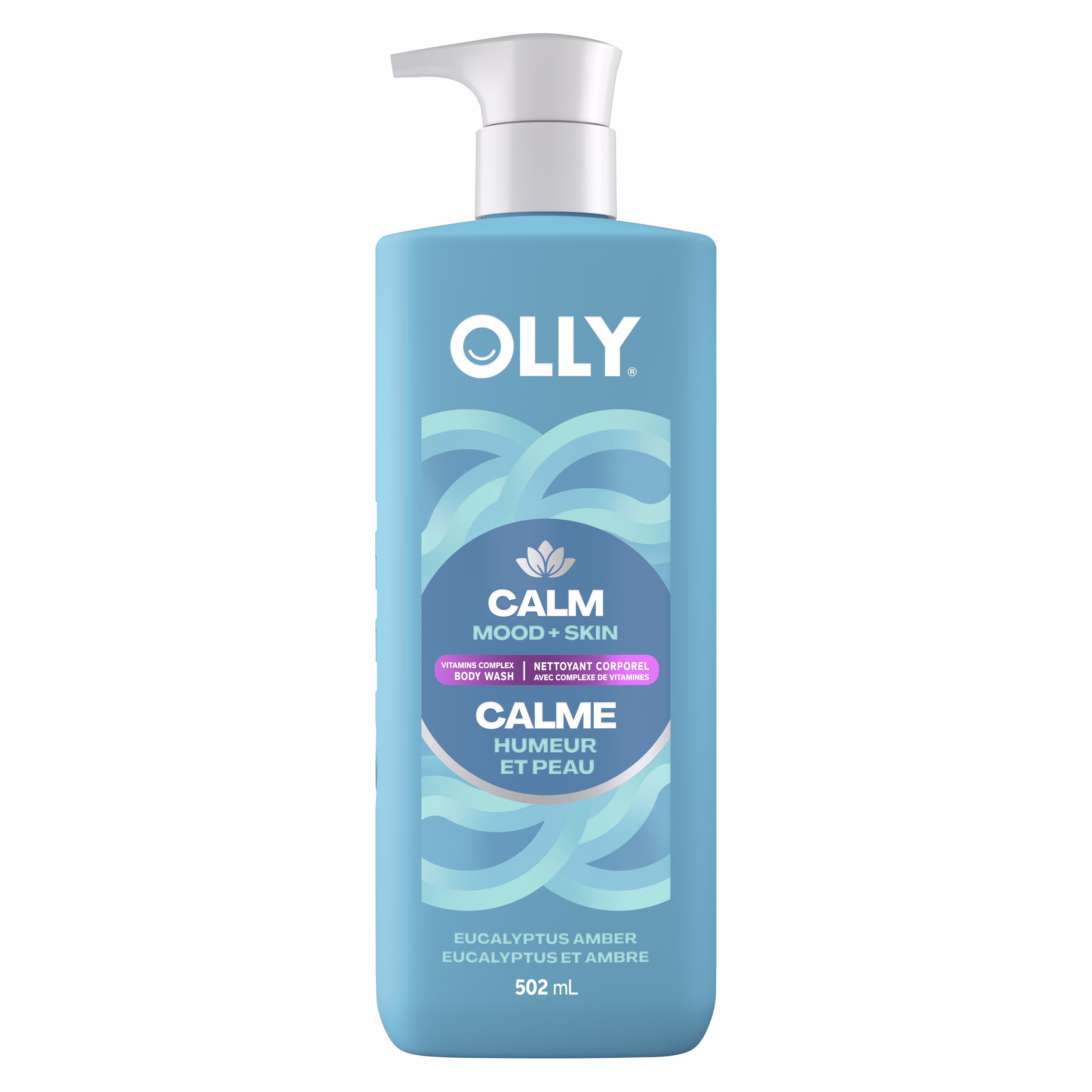Nettoyant corporel complexe de vitamines olly apaise la barrière cutanée et le stress, eucalyptus ambre