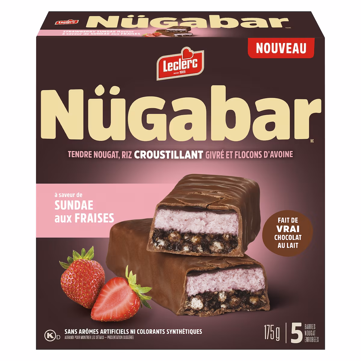 Nügabar barres nougat enrobées à saveur de sundae aux fraises