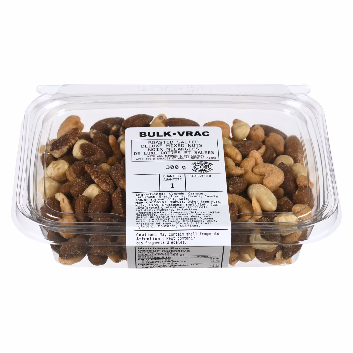 Noix mélangées de luxe rôties et salées avec 40% d'amandes et 40% de noix de cajou
