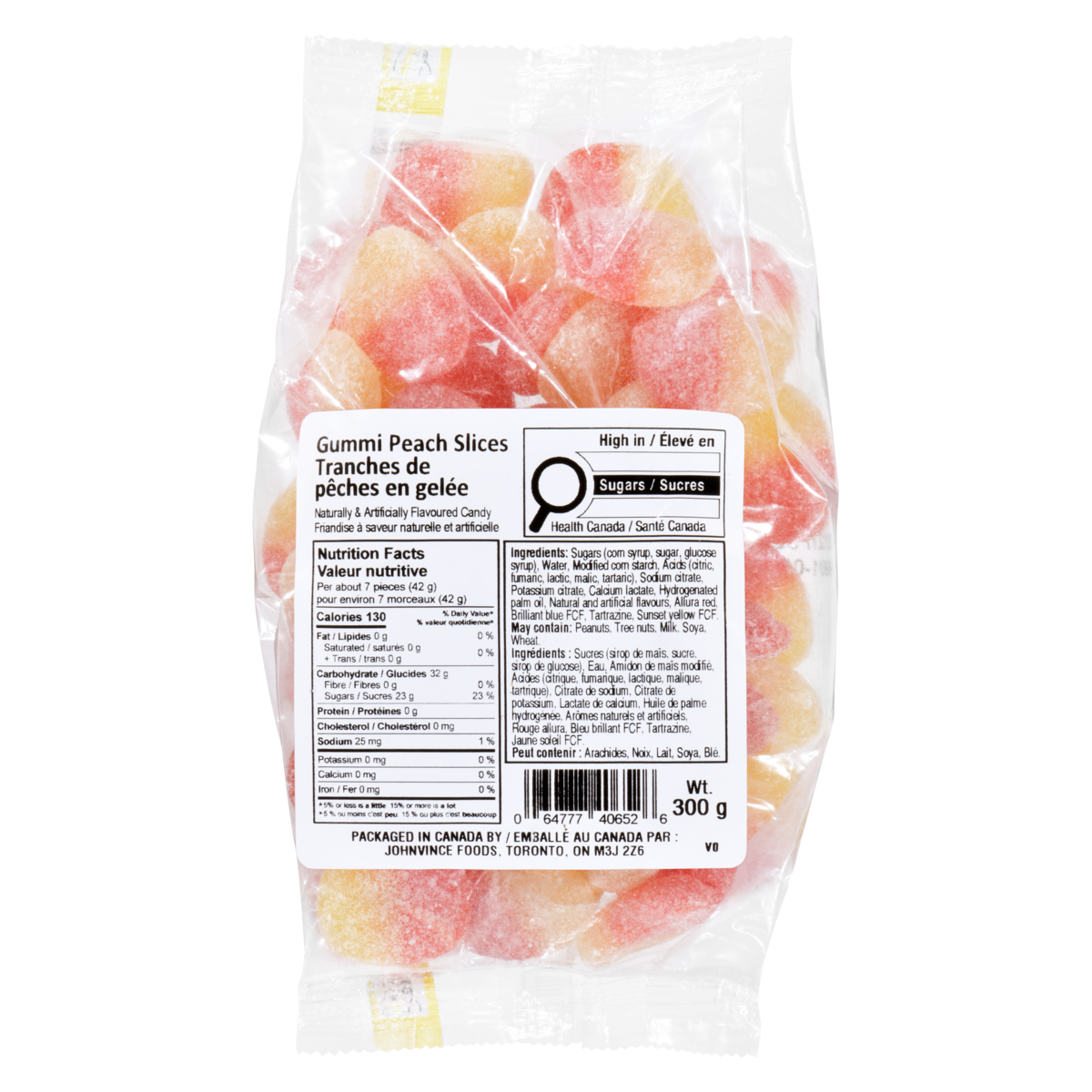 Friandise à saveur naturelle et artificielle tranches de pêches en gelée