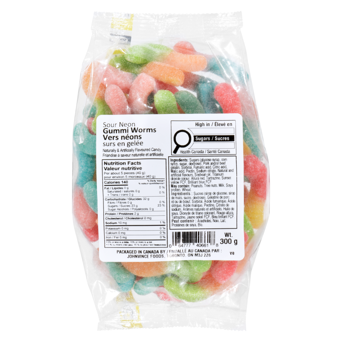 Friandise à saveur naturelle et artificielle vers néons surs en gelée