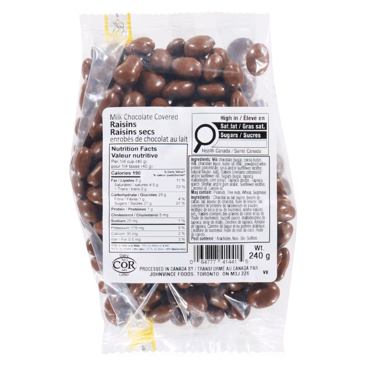 Raisins secs enrobés de chocolat au lait