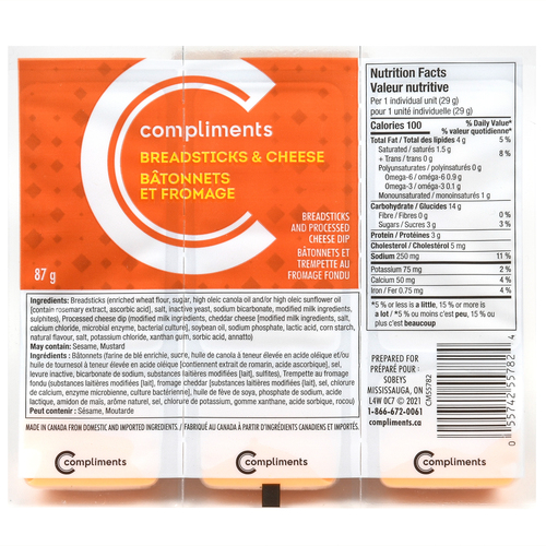 Compliments Collation baguetine et trempette au fromage 3 x 29 g