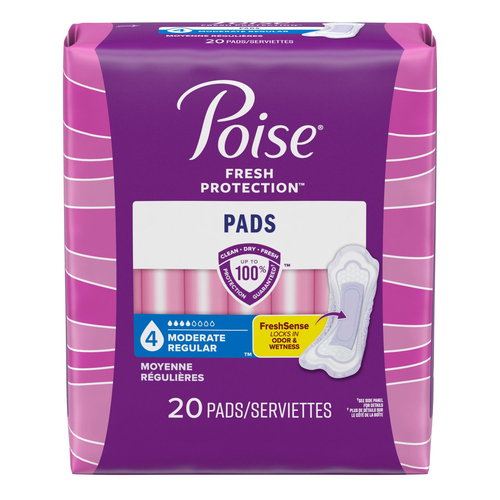 Poise Serviettes d’incontinence 4 gouttes absorption moyenne longueur ordinaire 20 un