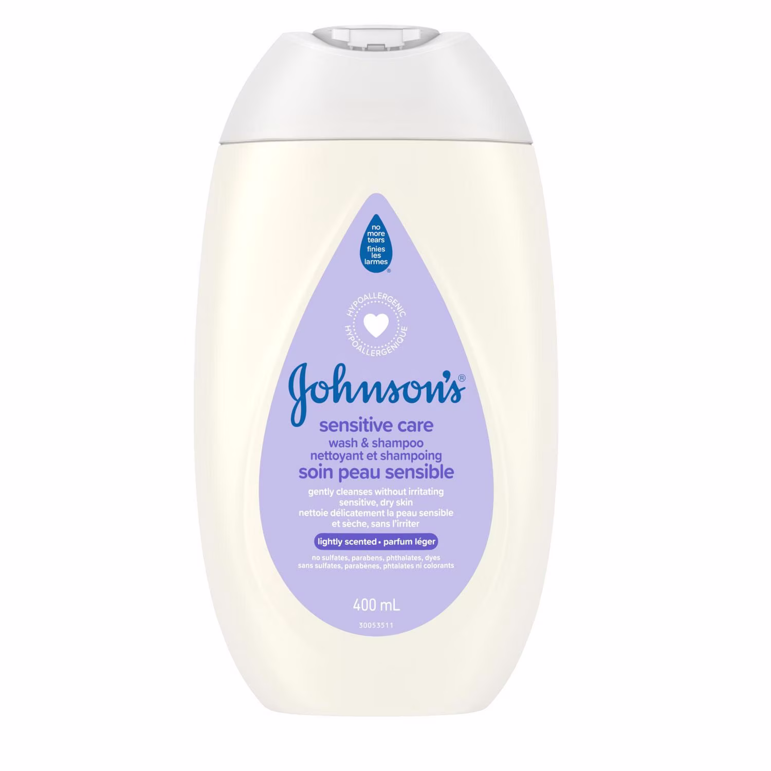 Nettoyant et shampoing soin peau sensible johnson's. hypoallergénique. provitamine b5. huile de tournesol. peau sèche