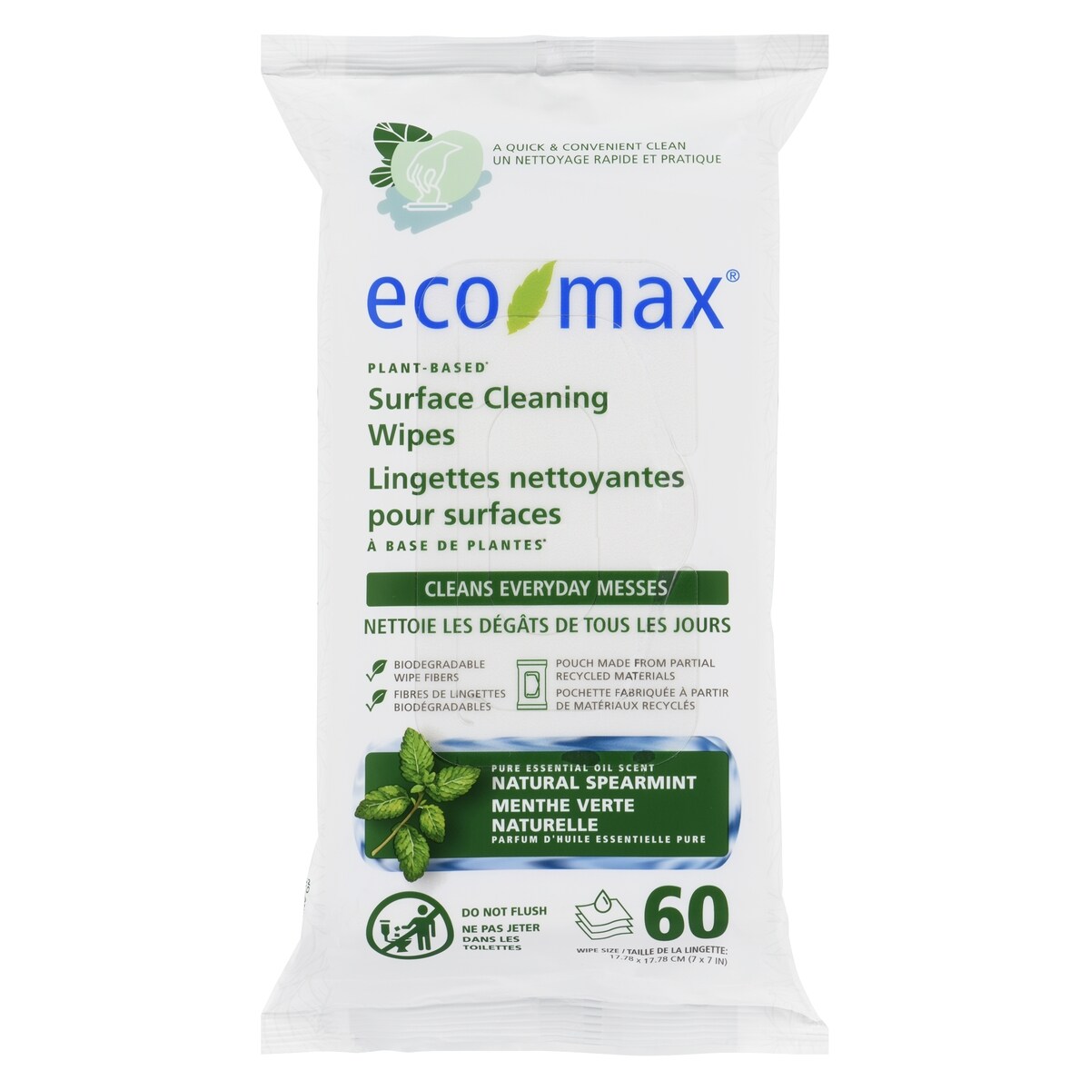 Lingettes nettoyantes pour surfaces menthe verte naturelle
