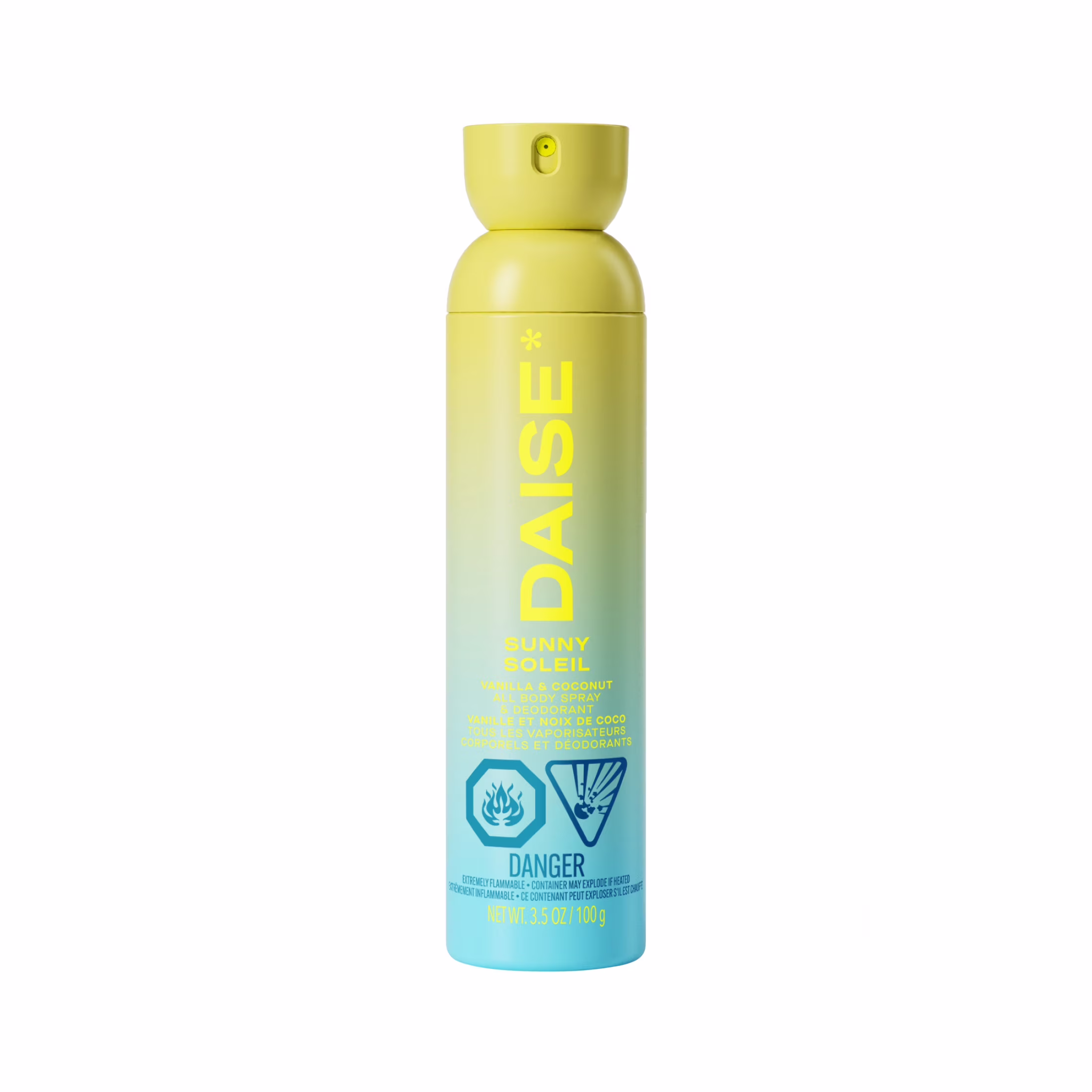 Daise spray et déodorant pour tout le corps sunny daise à la vanille et à la noix de coco pour une fraîcheur de 24 heures. 3.5 oz déodorant. spray corporel. aérosol