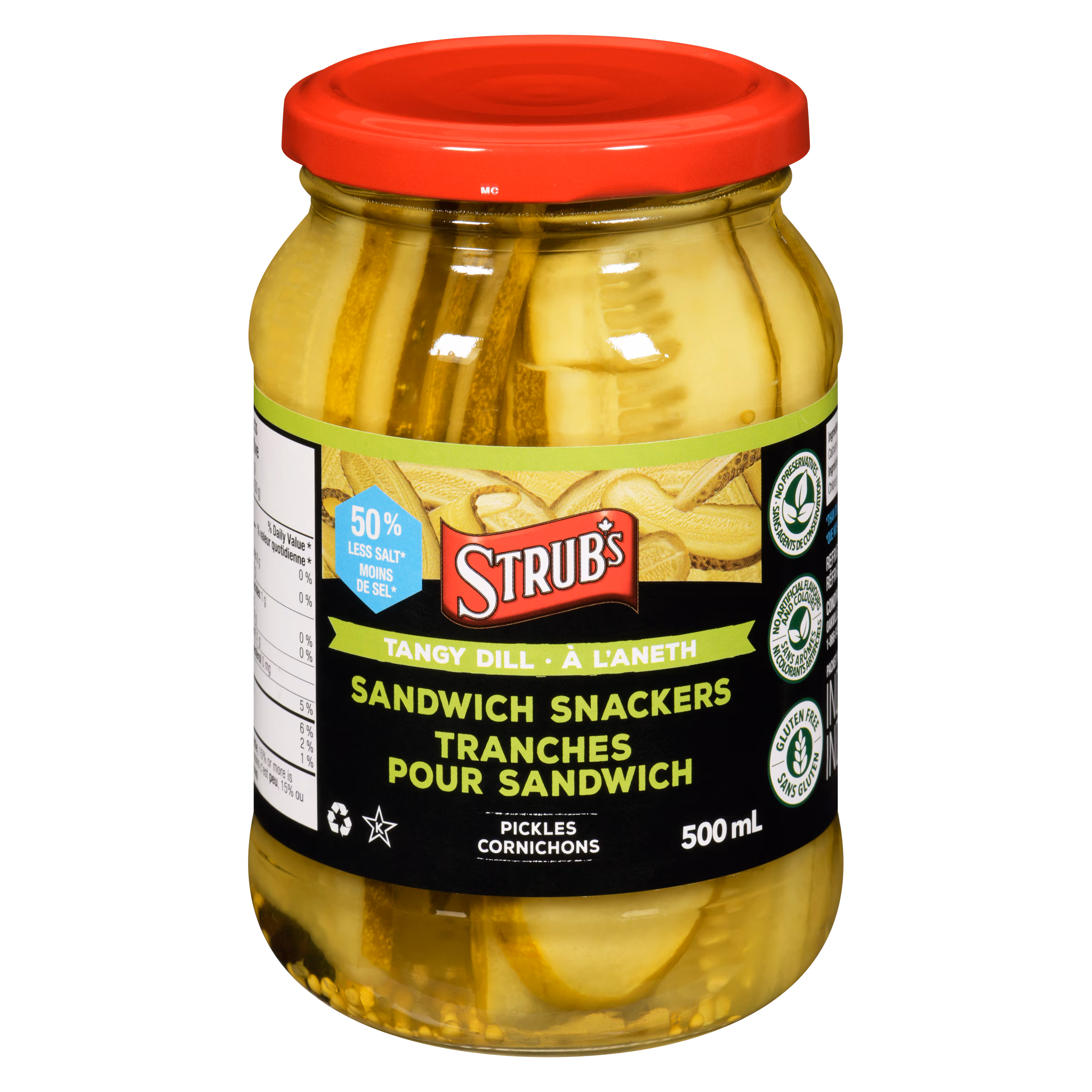 Cornichons à l'aneth tranches pour sandwich 50 % moins de sel