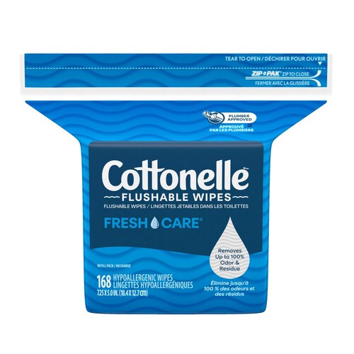 Cottonelle FreshCare Recharge de débarbouillettes jetables dans les toilettes 168 débarbouillettes humides