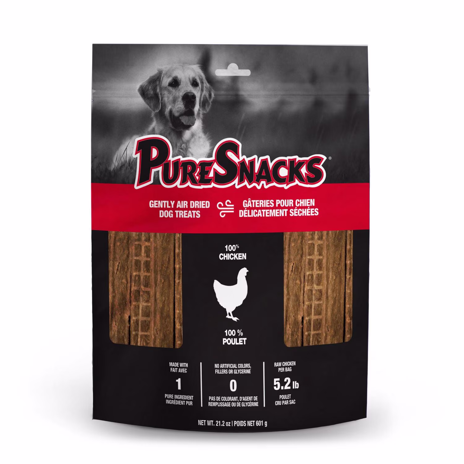 Puresnacks gâteries pour chien au poulet séché. 1 ingrédient.