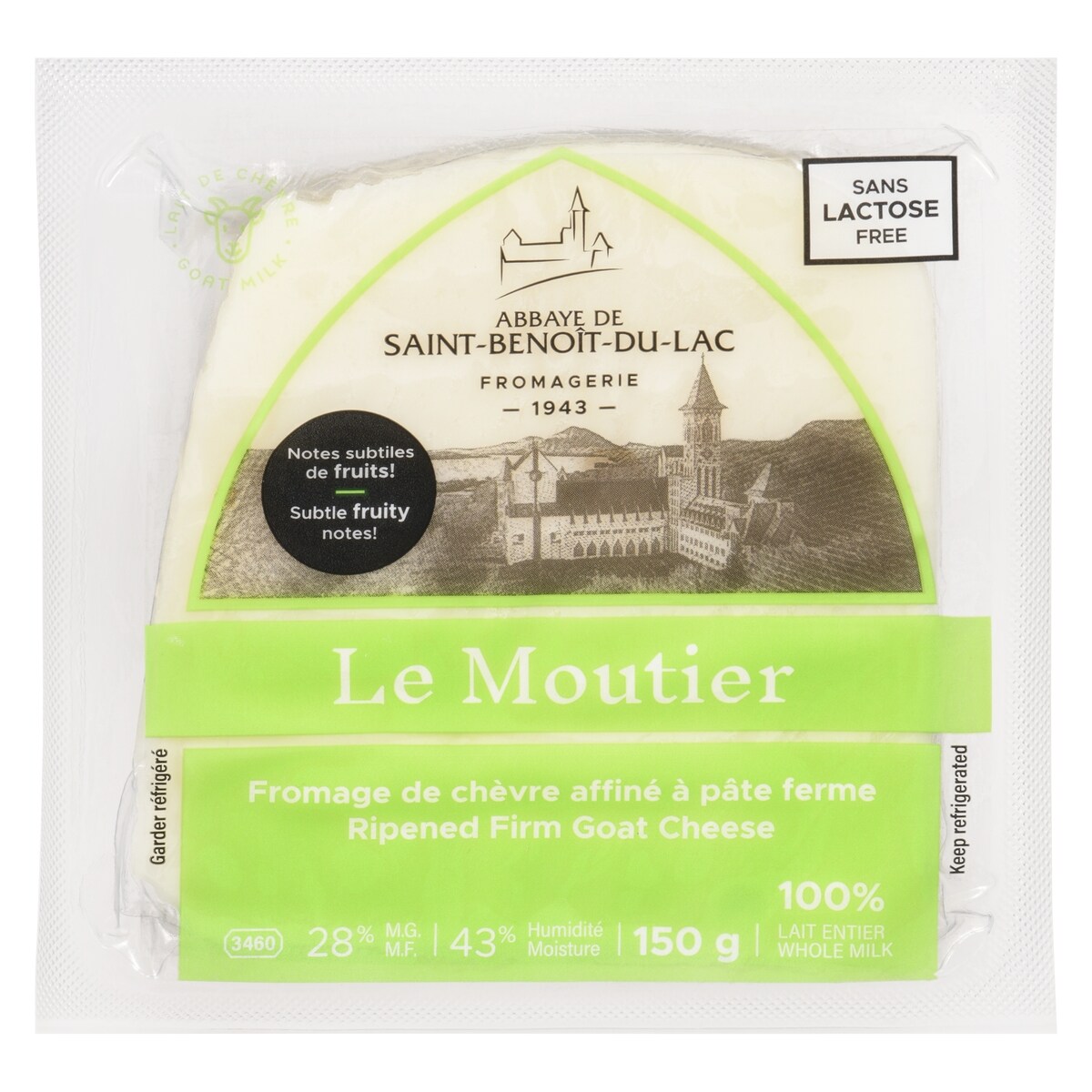 Le moutier fromage de chèvre affiné à pâte ferme 28% m.g.