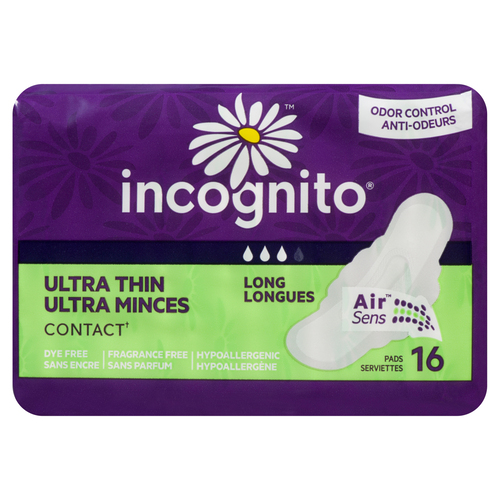 Incognito Serviettes hygiéniques contact ultra mince longues 16 un