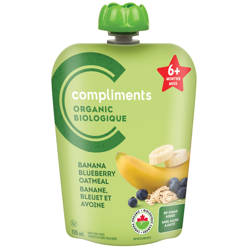 Compliments Biologique Purée de bananes et de bleuets 128 ml