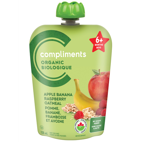 Compliments Biologique Purée d'avoine de bananes et de framboises
