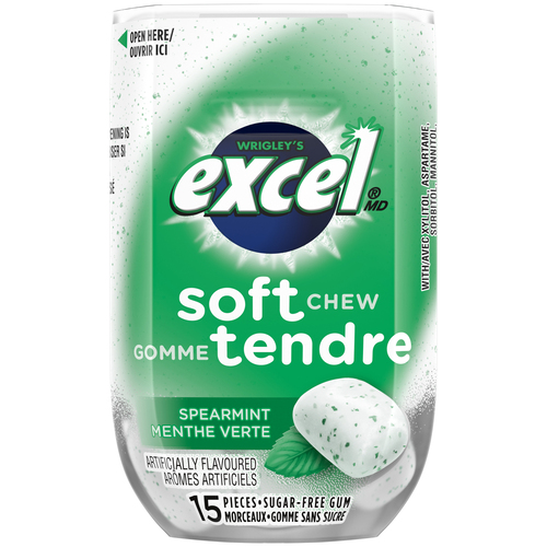 Excel Gomme tendre à macher menthe verte sans sucre paquet de 15 morceaux 1 emballage