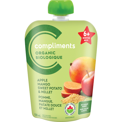 Compliments Organic pommes mangues patate sucré millet en sachet nourriture bébé 128 ml